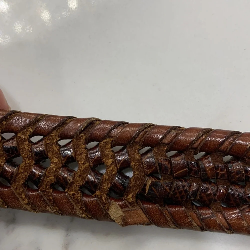 Fossil Brown Braided Leather Belt with Silver‎ Hardware. OS